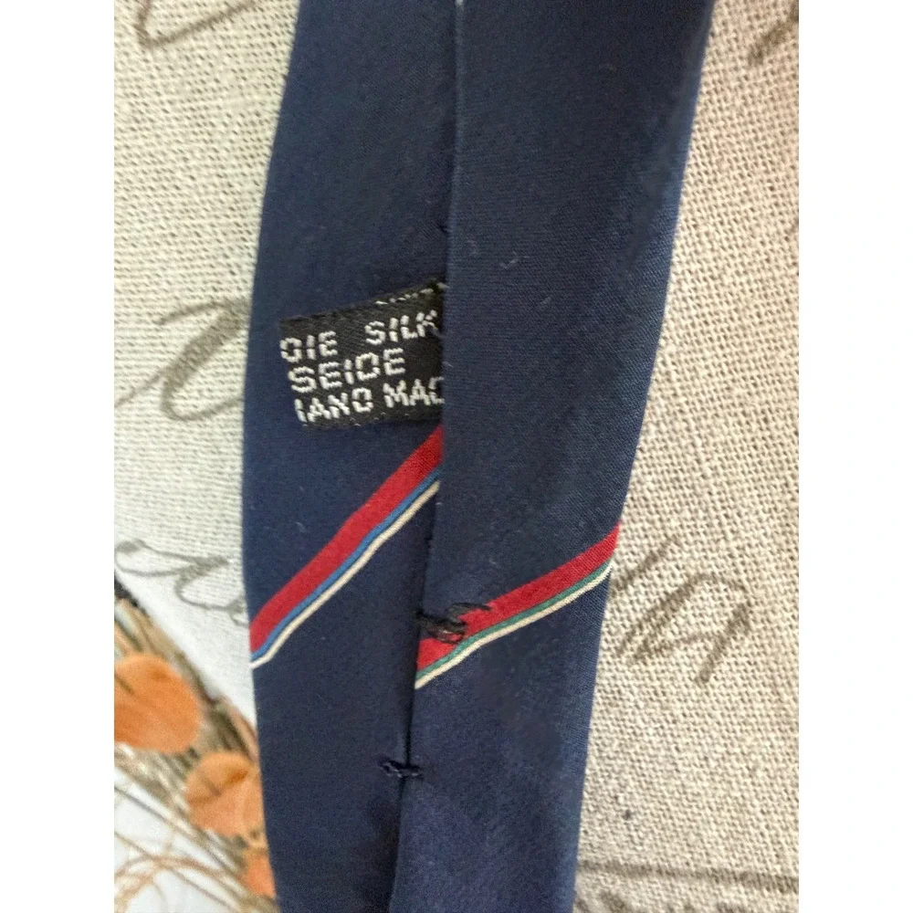 Christian Dior Monsieur Silk Tie Navy Blue Red Green Diagonal Stripe France
